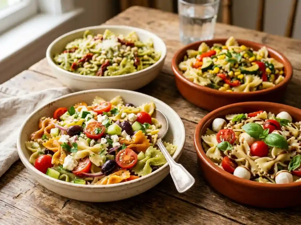 Lemon herb bow tie pasta salad tossed with fresh parsley, basil, and lemon zest