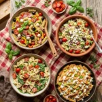 Classic Italian pasta salad with salami, mozzarella, and olives