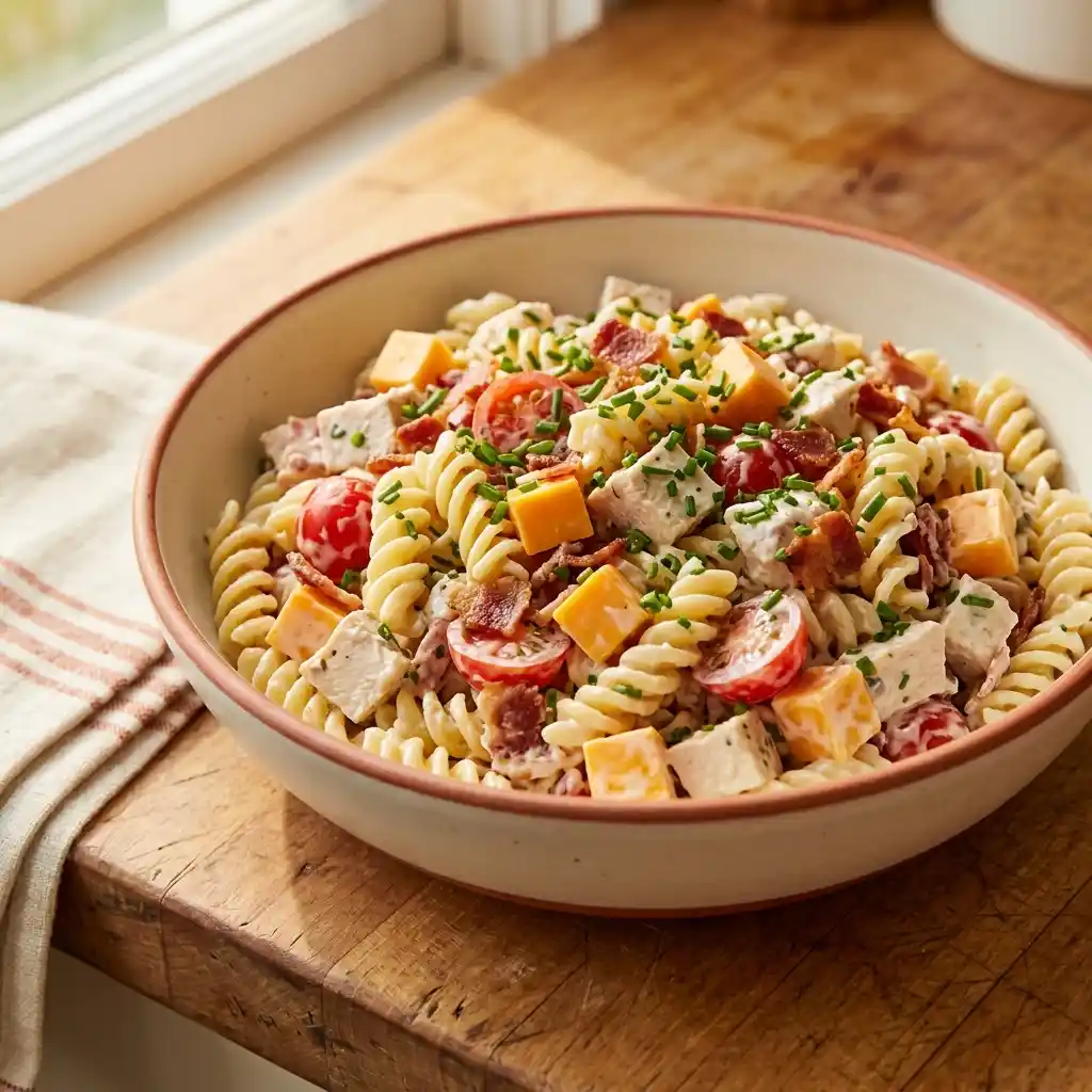 Blackened chicken pasta with creamy sauce, bell peppers, and parmesan in a bowl