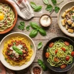 Zucchini noodle carbonara in a bowl, a light and flavorful low-carb pasta dinner