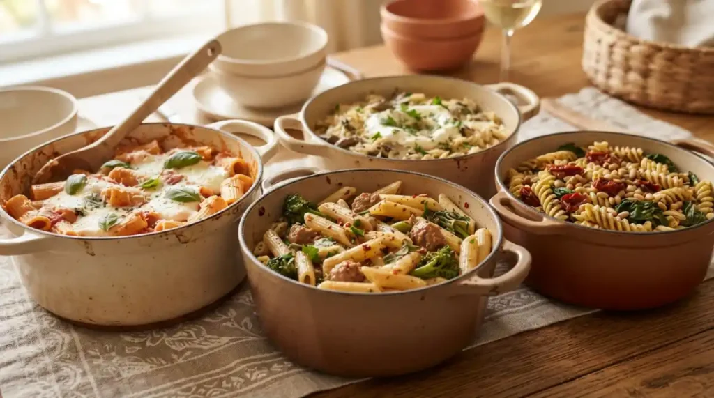 One-pot chicken Alfredo with diced chicken and fettuccine in a creamy parmesan sauce, garnished with parsley