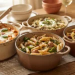 One-pot chicken Alfredo with diced chicken and fettuccine in a creamy parmesan sauce, garnished with parsley