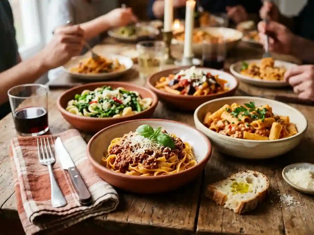 One-pot creamy beef pasta with ground beef and rotini in a rich tomato cream sauce topped with melted cheddar