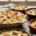 Baked crab mac and cheese with lump crab meat in a rich cheese sauce, topped with golden breadcrumbs